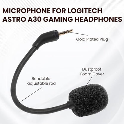 Replacement Microphone Compatible with Logitech Astro A30 Gaming Headset-Flexible Boom Mic with Noise-Canceling Foam