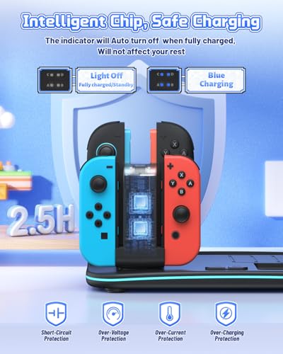 FASTSNAIL Charging Dock & Orgainzer Station & Fan for Nintendo Switch 2/1 | Charger Stand for Joycon 2/1, Storage for 4 Joypads, Pro Controller, 12 Card Slots, Headset Holder & NS2 Dock, 9 RGB Modes