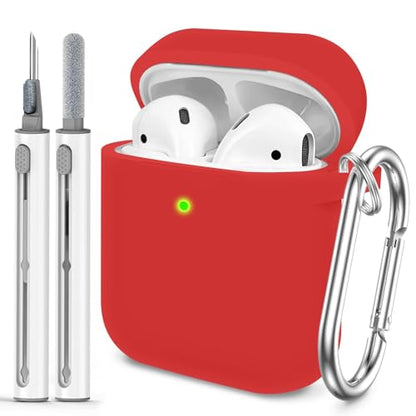 for AirPods 1/2 Case Cover,Come with Cleaner Kit,Soft Skin Silicone Case Cover with Keychain,Full Protective Case for Men and Women,Compatible with AirPods 2nd 1st Generation Case,Red - color: B1-Red