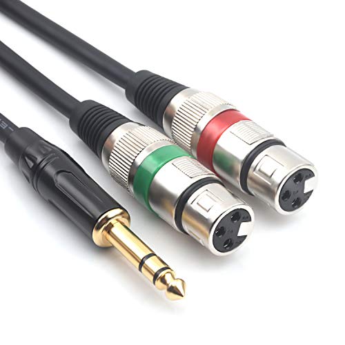 6.35mm(1/4인치) TRS 수 플러그 - 듀얼 XLR 암 마이크 스테레오 언밸런스 오디오 컨버터 어댑터 Y 스플릿 케이블 코드 (1.5미터 - size: 1.5m/5FT
