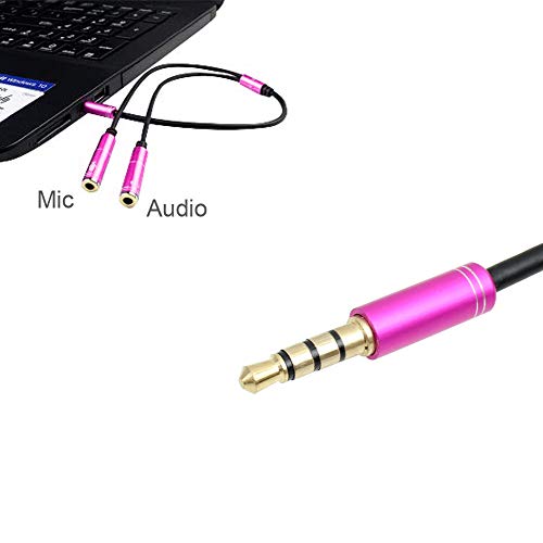 Hot Pink Headset Y Splitter Audio Adapter Cable 3.5mm Male to 2 Female Mic Audio CTIA Headphone Adapter Compatible with PC Gaming Headset,PS4,Xbox One,Notebook,Android iPhone Tablet MP3