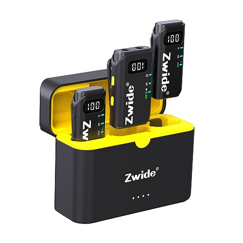 Zwide Wireless Lavalier Microphone System with Charging Case M4(1to2)+C4, 3 Levels Noise Reduction, Compact Mini Lapel Mics with Magnetic Clip for DSLR/SLR Camera/Camcorder/iPhone/Android Phones - style: M4(2TX+1RX+ Charging Case)