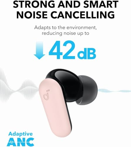 Soundcore P30i by Anker Noise Cancelling Earbuds, Hands-Free Viewing | Strong and Smart Noise Cancelling, Powerful Bass, 45H Playtime, 2-in-1 Case and Phone Stand, IP54, Bluetooth 5.4 - color: Pink