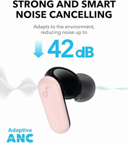 Soundcore P30i by Anker Noise Cancelling Earbuds, Hands-Free Viewing | Strong and Smart Noise Cancelling, Powerful Bass, 45H Playtime, 2-in-1 Case and Phone Stand, IP54, Bluetooth 5.4 - color: Pink