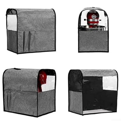 Linen Grey Mixer Dust with Storage Pockets, Oxford Cloth Blender Bag Kitchen Organization, Foldable Anti-Dust Case 35.5cm