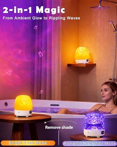 Shower Light with Bluetooth Speaker, Waterproof Shower Lamp with 16 Colors 4 White Noise, Ocean Wave Projector Light with Remote & Touch Control, Water Ripple Lamp for Inside Shower Bathroom Bedroom