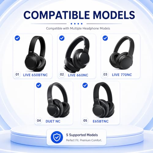 Replacement Ear Pads for JBL E65BTNC/Live 650BTNC/Live 770NC/Live 660NC/Duet NC Headphone, Extra Thick Cushions, Ear Cups Cover, Soft Leather＆Memory Foam Headset Earpads (Gray) - color: Gray