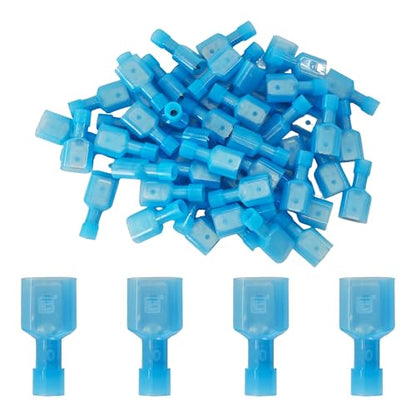 100Pcs Bule Male Spade Connectors 16-14 AWG, Nylon Insulated Quick Disconnect Terminals, Tinned Copper Crimp Wire Connectors for Automotive, Speaker, Electronics - size: 16-14 AWG
