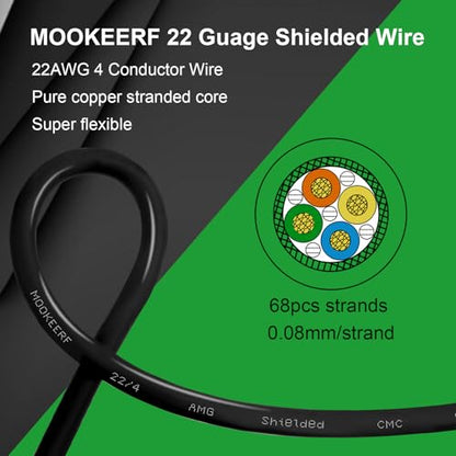 MOOKEERF 22/4 Shielded Wire 30FT,22AWG 4 Conductor Shielded Cable Stranded Pure Copper CNC Wire for CNC Router Machine,CNC VFD Spindle,3D Printer,Stepper Motor,Transformer,etc. - size: 30FT, style: 22AWG(4 Conductor)