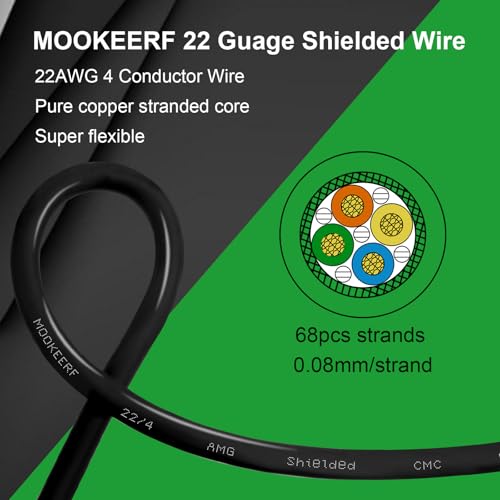 MOOKEERF 22/4 Shielded Wire 100FT,22AWG 4 Conductor Shielded Cable Stranded Pure Copper CNC Wire for CNC Router Machine,CNC VFD Spindle,3D Printer,Stepper Motor,Transformer,etc. - size: 100FT, style: 22AWG(4 Conductor)