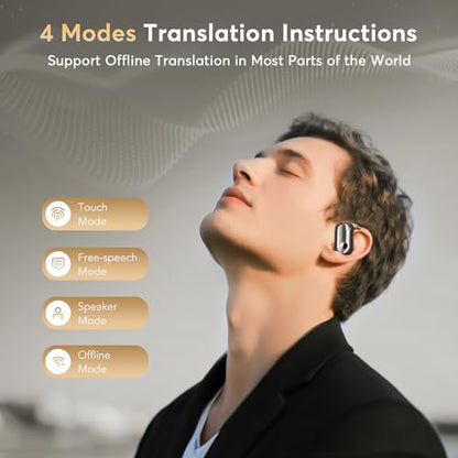 198 Languages AI Translation Earbuds, Bluetooth 6.1 Open Ear Headphones Translator, 4-in-1 Smart Mode Touch Screen Real-Time Earphones Fit iOS and Android Ideal for Travel Business Learning, Gun Black - color: Gun Black