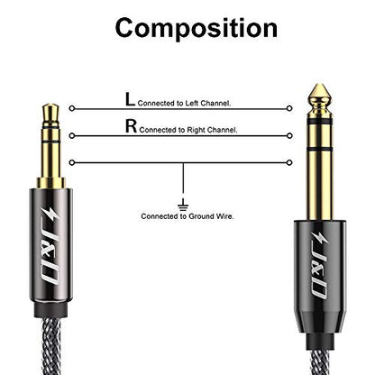 J&D 3.5mm to 6.35mm Stereo Audio Cable, Gold Plated 3.5mm 1/8 inch Male TRS to 6.35mm 1/4 inch Male TRS Copper Shell Cable with Zinc Alloy Housing, Nylon Braid for Amplifiers, 3 Feet - size: 3 Feet