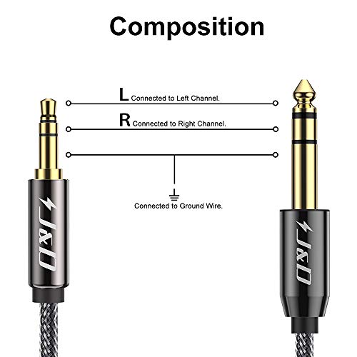 J&D 3.5mm to 6.35mm Stereo Audio Cable, Gold Plated 3.5mm 1/8 inch Male TRS to 6.35mm 1/4 inch Male TRS Copper Shell Cable, Nylon Braid for Smartphone, Amplifiers, 15 Feet - size: 15 ft