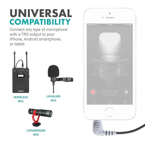 Movo MC3 3.5mm TRS to TRRS Adapter - Microphone Adapter for iPhone and Android Smartphones and Tablets