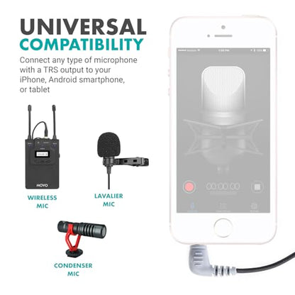 Movo MC3 3.5mm TRS to TRRS Adapter - Microphone Adapter for iPhone and Android Smartphones and Tablets