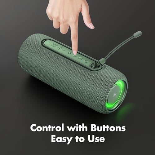 Fisher Portable Bluetooth Speakers IPX5 Waterproof Speaker, 14W Peak Power | Stereo Bluetooth Speaker, RGB Lights, TWS, BT 5.3, Built-in Mic, Hands Free Calling Speakers Bluetooth Wireless, Use Anywhere - color: Green