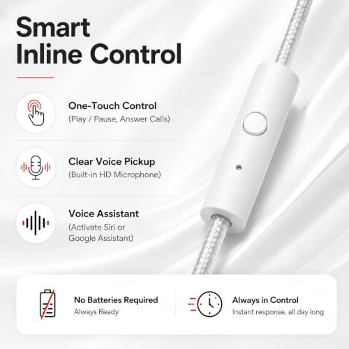 3.5mm Wired Headphones with Mic, Over-Ear, for School, Teen & Adult, White - color: White