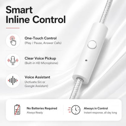 3.5mm Wired Headphones with Mic, Over-Ear, for School, Teen & Adult, White - color: White