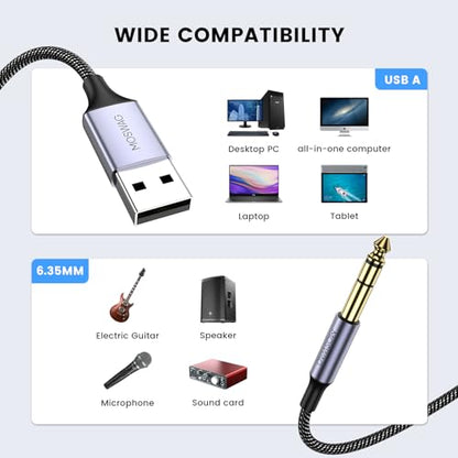 MOSWAG USB to 1/4“ Audio Cable, USB to 6.35mm TRS Audio Cable with Recording Compatible with Windows Devices and Guitar Combo Amps and Other Recording Software-(NOT for Xbox/RockSmith) - size: 10FT/3M