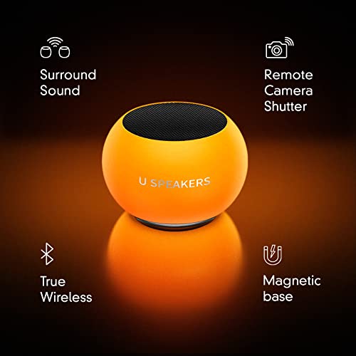 Fashionit U Mini, Tiny Bluetooth Speaker with Magnetic Base, Glow Orange | aluminum shell, Wireless, TWS stereo pairing, 30 foot range, rechargeable battery, magnetic base, travel and gifting - color: Glow in the Dark Orange