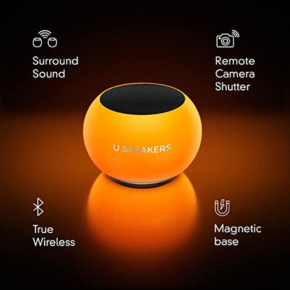 Fashionit U Mini, Tiny Bluetooth Speaker with Magnetic Base, Glow Orange | aluminum shell, Wireless, TWS stereo pairing, 30 foot range, rechargeable battery, magnetic base, travel and gifting - color: Glow in the Dark Orange