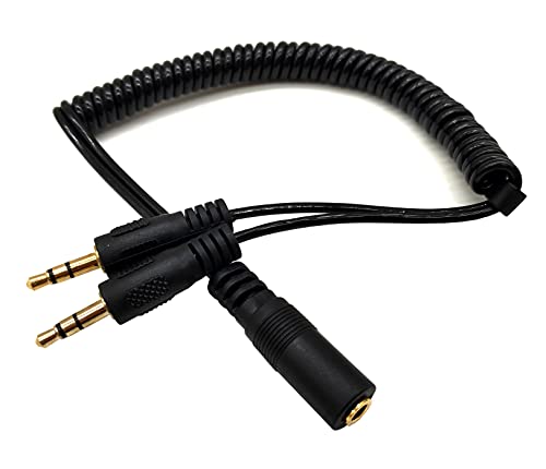 Stereo Audio Splitter Cable, Coiled 3.5mm Female to 2 Male Spring Headphone Y Splitter Cable for Home/Car, Phone, Headset and Speakers - color: 3.5mm 1female/2 male