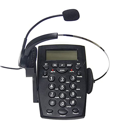 Call Center Headset Telephone with Noise Cancellation Headphone Microphone and Dialpad for House Call Center Office Home, Corded Landline Phone with Headsets, Black, 5001