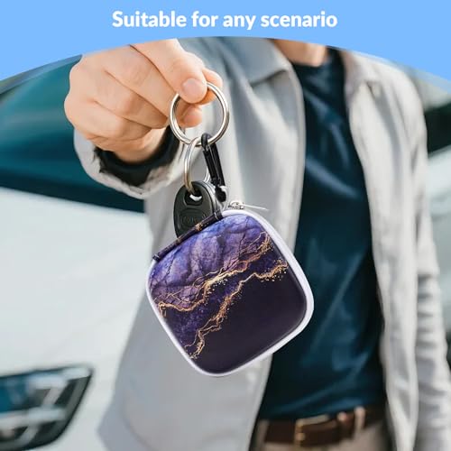 Unique Patterned Portable EVA Earbud Case with Carabiner | Printed Earbud Holder With Sturdy Carabiner, Multi-Use Storage For Earphones, Headphones, SD Cards & Small Electronic Chips - color: Golden Purple Marble