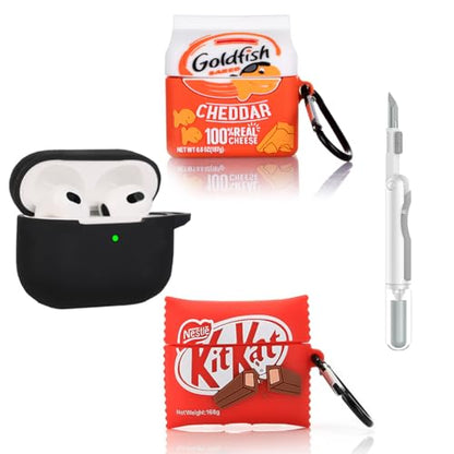 (3Pack+Cleaner Pen) XMBYGY Case for AirPods 3rd Generation Earbuds with Cleaning Pen Kit, Cute Cartoon Skin Design Silicone Charging Case Protective Covers for AirPods 3 - color: B+T+K
