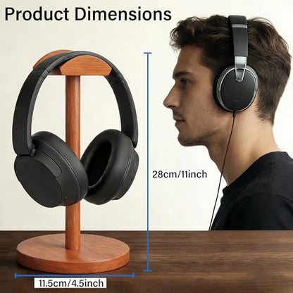 Solid Walnut Wood Headphone Stand with Storage Base | Universal Wooden Headset Holder for Gaming & Office,Compatible with Bose,Sony,Sennheiser,Razer,Beats,PS5