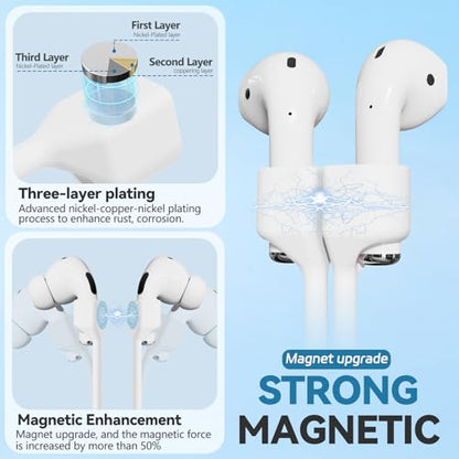 Mooyavia Ultra Strong Magnetic Anti-Lost Strap for AirPods Pro, 5 Pack | Compatible with AirPods Pro 3/2/1 & AirPods 4/3/2/1,Soft Silicone Sport Neck Lanyard,with 1 Pairs Anti Lost Earhook - color: A4-black+white+red+grey+blue