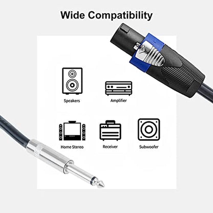 2PCS 50 Feet 12 Gauge SpeakON to 1/4 Inch Male Speaker Cables-50ft 12AWG SpeakON to 1/4 Stereo Audio Interconnect Cords-2 Pack - size: 50 Feet