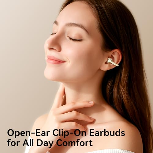 Open Ear Clip on Earbuds Bluetooth Headphones Wireless Ear Buds | Bluetooth 5.4 LED Digital Display IPX5 Waterproof HiFi Stereo 36H Playtime Comfortable Lightweight - color: Gold