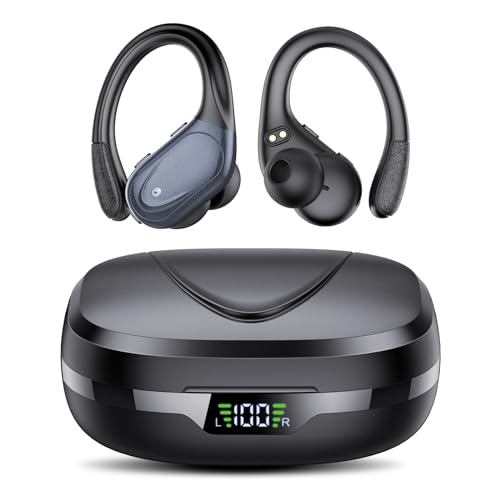Ear buds Wireless Earbuds Bluetooth 5.3 Headphones 60hrs Playtime with Digital Display Sports Wireless Headphones with Earhook Deep Bass IPX7 Waterproof Over-Ear Earbuds for Android iOS Workout Black - color: Black