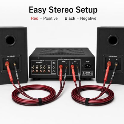 Speaker Wire with Banana Plugs 12AWG, 600-Strand OFC Pure Copper, 6ft x 2 Pack, 4mm Gold Plated, Braided, Home Theater Stereo Bookshelf Audiophile AV Receiver