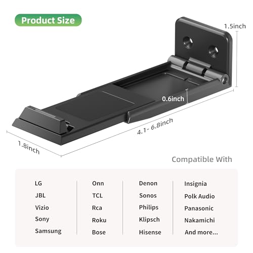 Soundbar Wall Mount Bracket for Samsung, LG, Sony, JBL, Vizio, Sonos and More, Depth Adjustable 3.5”-6.1”, Soundbar Shelf Under TV, Black - color: Black