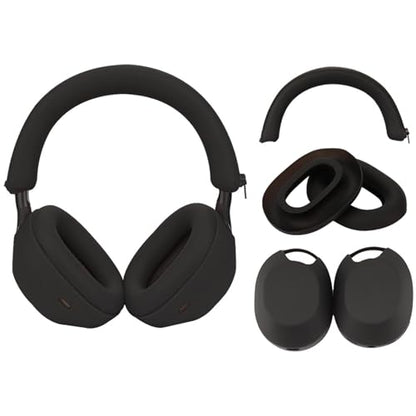 Adhiper XM5 Sweat Covers Accessories for Sony WH-1000XM5 - Black | Soft Silicone Case, 3-in-1 Headphone Covers with Ear Cover & Headband Cover & Shell Protector, Sweatproof & Washable - color: Black