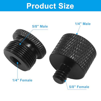 Black Microphone Stand Adapter, 5/8 to 1/4 and 1/4 to 5/8 Screw Adapter for Microphone Stand Mount, Camera Mount Tripod