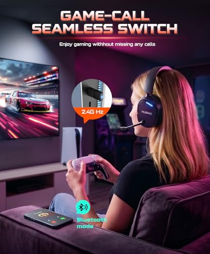 NUBWO Wireless Gaming Headset for PS5, PS4, PC, Laptop, Mac, 3 in 1 Gaming Headphones with 7.1 Surround Sound, Noise Canceling Mic, 20ms Low-Latency, 80Hr Battery, 2.4GHz/Bluetooth 5.4/3.5mm Wired - color: Black