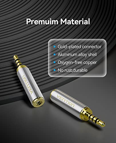 VENTION 3.5mm Female to 2.5mm Male Audio Adapter Converter Premium Quality Headphone Earphone Headset 2.5mm Male to 3.5mm Female Audio Connector Gold Plated 3 Ring Jack Stereo or Mono(2 Pack)