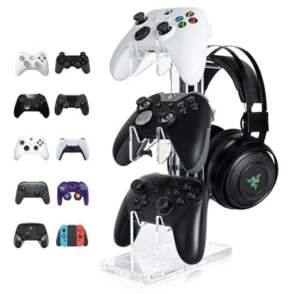 OAPRIRE Controller Stand Headset Stand, 3 Tier Acrylic Gaming Controller Holder Compatible with PS4, PS5, PC, Xbox, Universal Design (Clear) - color: Clear, size: 3 Tier-without lights