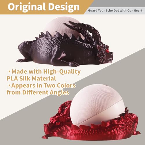 Dragon Holder for Echo Dot 4th/5th Gen, 3D Printed Echo Dot Cover, 5 Color Eye Sets, Originally Designed Echo Dot Stand, Unique Echo Dot Case (Black Red) - color: Black Red