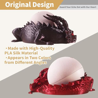 Dragon Holder for Echo Dot 4th/5th Gen, 3D Printed Echo Dot Cover, 5 Color Eye Sets, Originally Designed Echo Dot Stand, Unique Echo Dot Case (Black Red) - color: Black Red