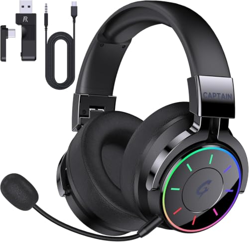 syndesmos 2.4GHz Wireless Gaming Headset for PS5, PC, PS4 | RGB Light, 40 HR Battery, 7.1 Surround Sound, Low Latency Bluetooth 5.4 Gaming Headphones with Mic Black