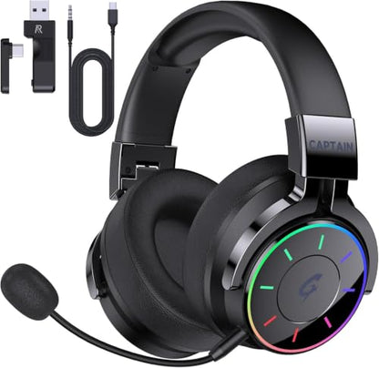 syndesmos 2.4GHz Wireless Gaming Headset for PS5, PC, PS4 | RGB Light, 40 HR Battery, 7.1 Surround Sound, Low Latency Bluetooth 5.4 Gaming Headphones with Mic Black