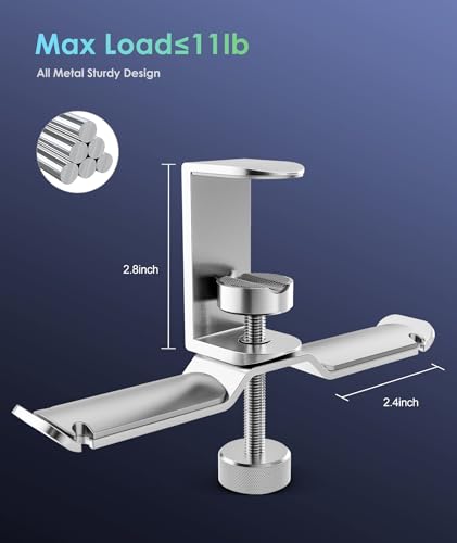 6amLifestyle Dual Rotatable Headphone Stand Hanger Under Desk Clamp Headphone Holder Aluminum, 11lb Load Capacity, Compatible with Universal Headphones, Silver 6A-13SV - color: Silver