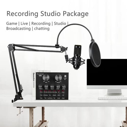 Podcast Equipment Bundle, BM-800 Condenser with Voice Changer, Recording Studio Package - Podcast Microphone Bundle for Laptop, Streaming/Live Broadcast/YouTube Recording (AM200-V8)