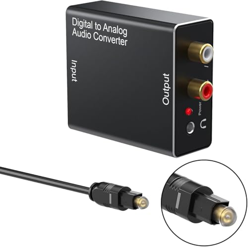 DA Converter Aluminum, 192KHz DAC Digital SPDIF Toslink to Analog Stereo Audio Converter with Optical Cable, R/L 3.5mm Jack, for PS3 PS4 Xbox HDTV Blu-ray Sky HD Apple TV