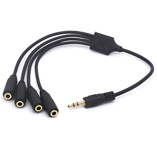 4 Way Port 3.5mm Headphone Splitter Cable (30cm) | 3.5 TRS Stereo Jack Earphone Audio Stereo Lead Cord for Mobile Phone Tablet Speaker Mic Headset Smartphone