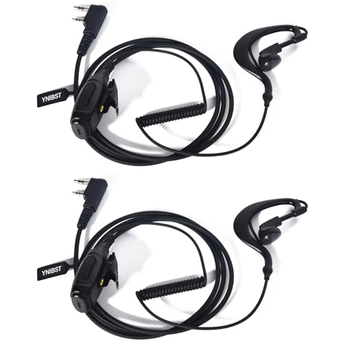 2-Pin G-Shape Walkie Talkie Earpiece with PTT Microphone (2 Pack) | Two Way Radio Headset for Baofeng UV-5R BF-888S Retevis RT22 RT21 RT68 Hts
